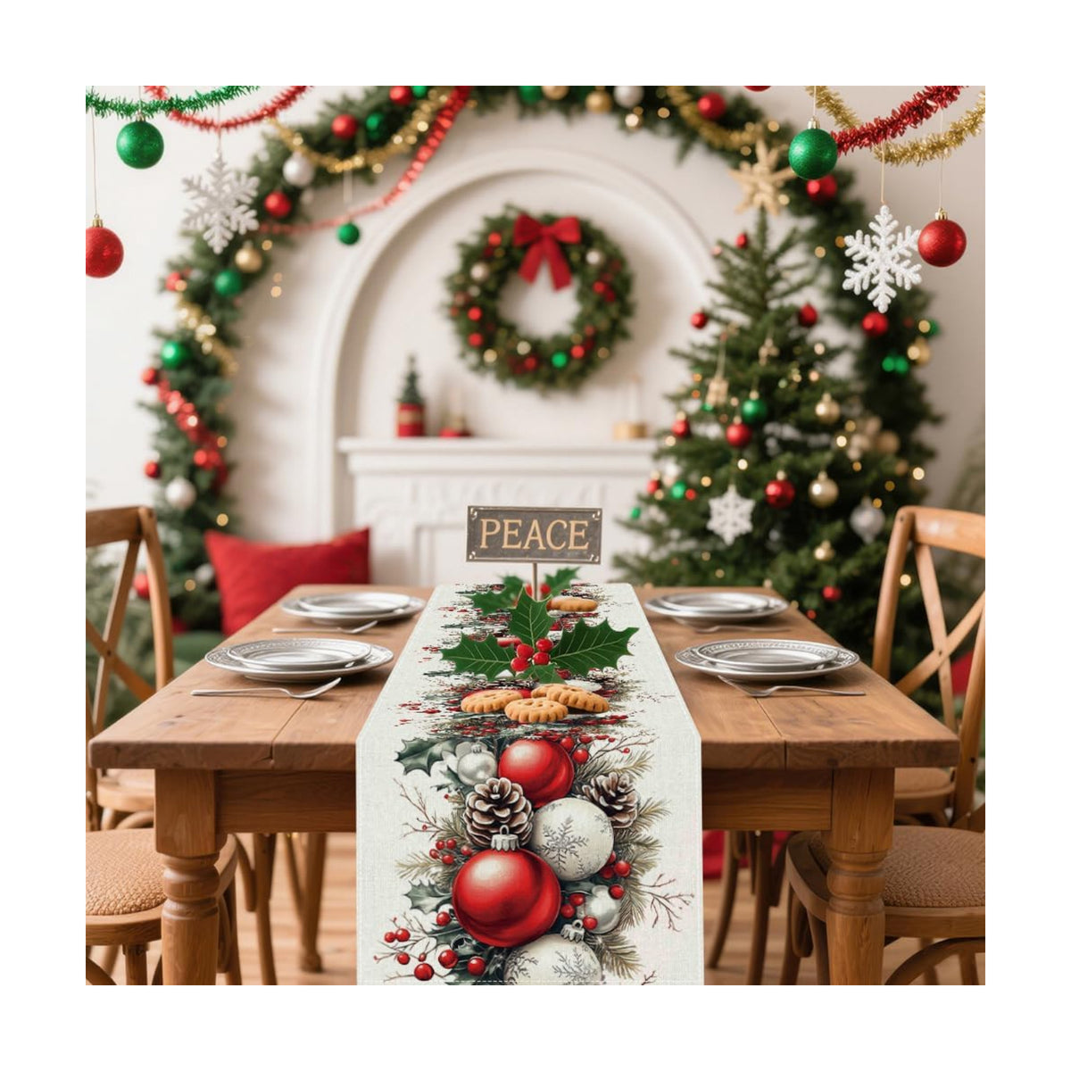Christmas Table Runner, Seasonal Winter Kitchen Table Decoration, Suitable for Winter Christmas Family Gathering Indoor 13x72 inches (13x72 inches, Red and White Bell)