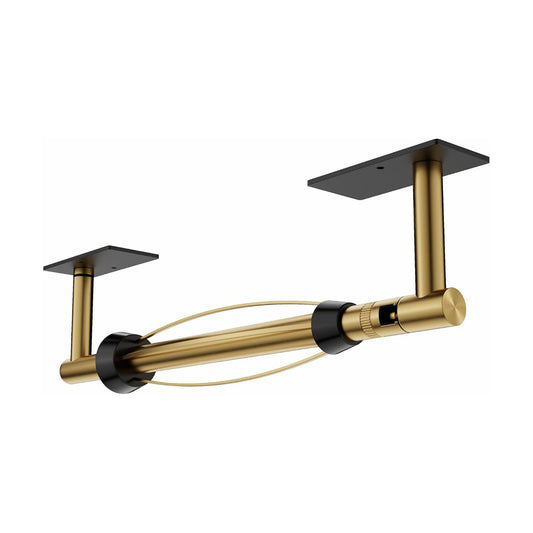 Paper Towel Holder Under Cabinet with Damping No Drill, Black & Gold | Adhesive or Wall Mounted, 304 Stainless Steel