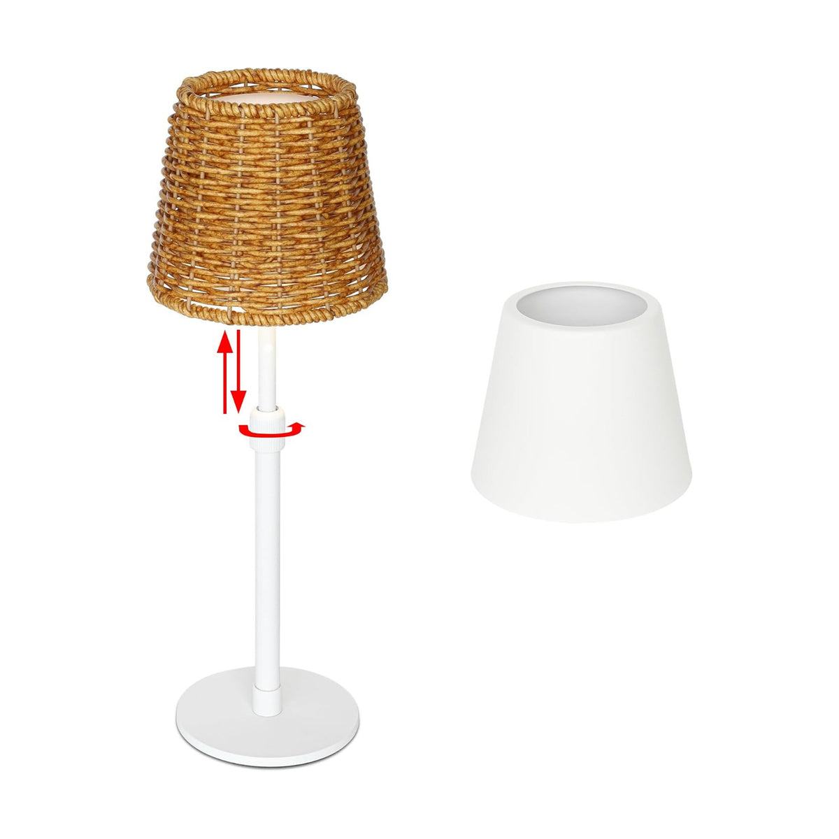 Mr.White Outdoor Waterproof Rechargeable Cordless Table Lamp with Telescopic Pole & Wicker Shade, 5200mAh Battery