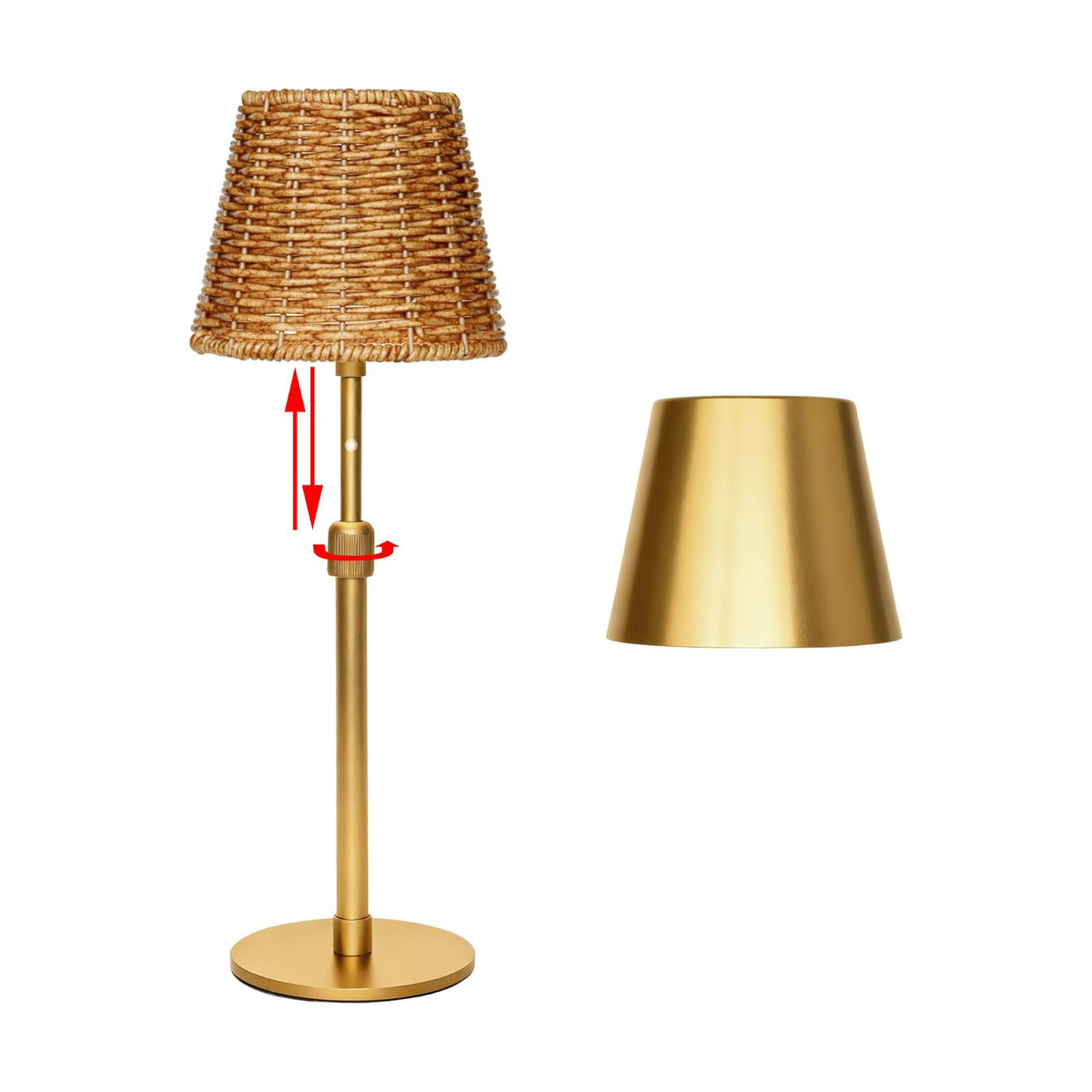 Mr.White Outdoor Waterproof Rechargeable Cordless Table Lamp with Telescopic Pole & Wicker Shade, 5200mAh Battery