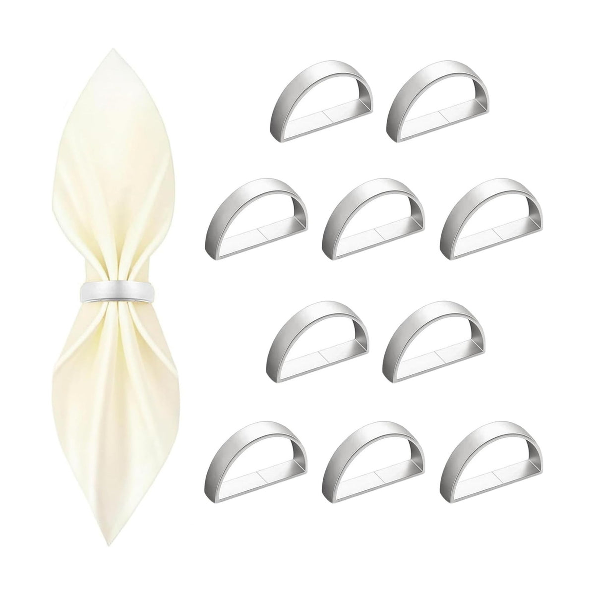10 Pcs Silver Napkin Rings - Metal Napkin Ring(Semicircle)