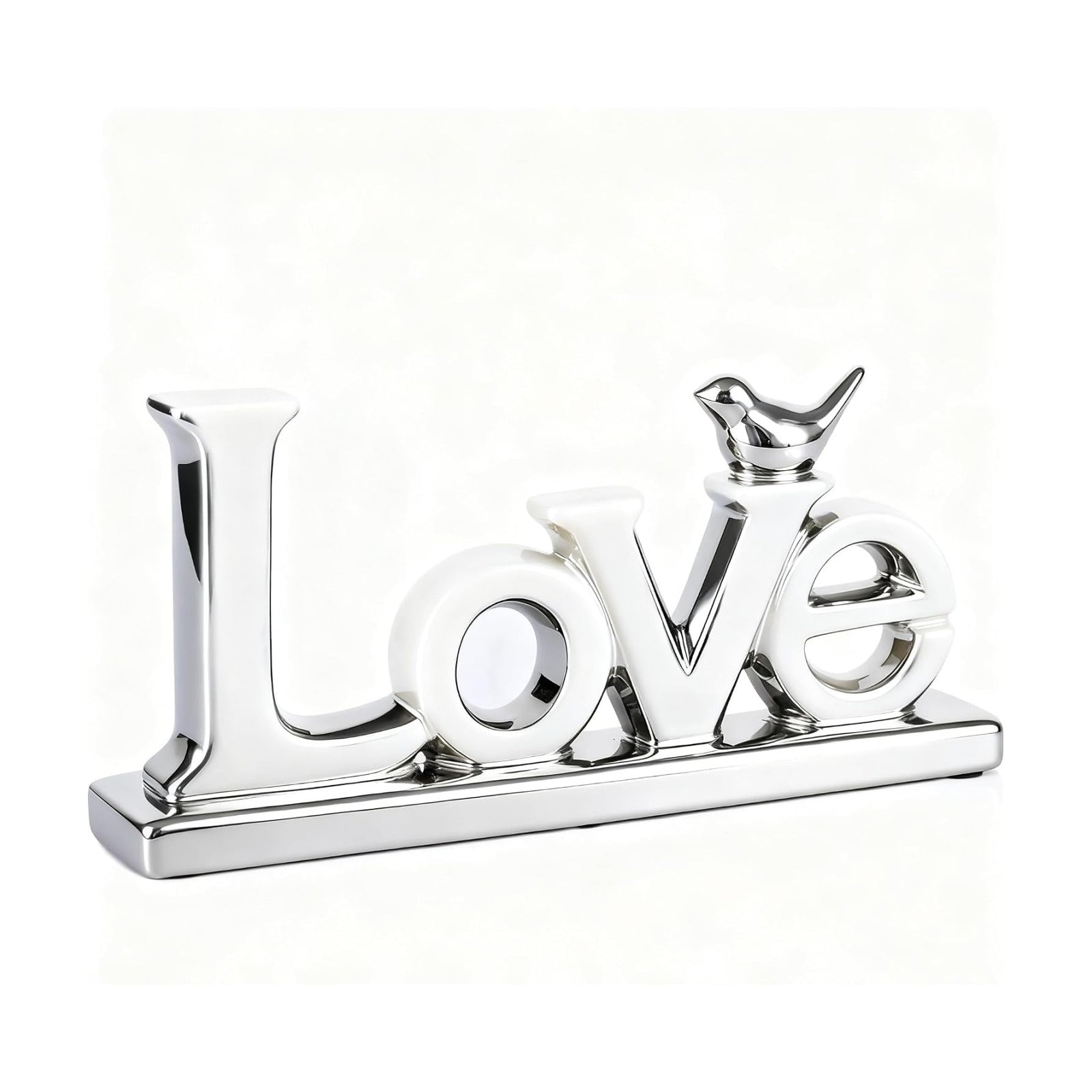 Modern Bird Sculpture Personalized Love Decor / Silver Love