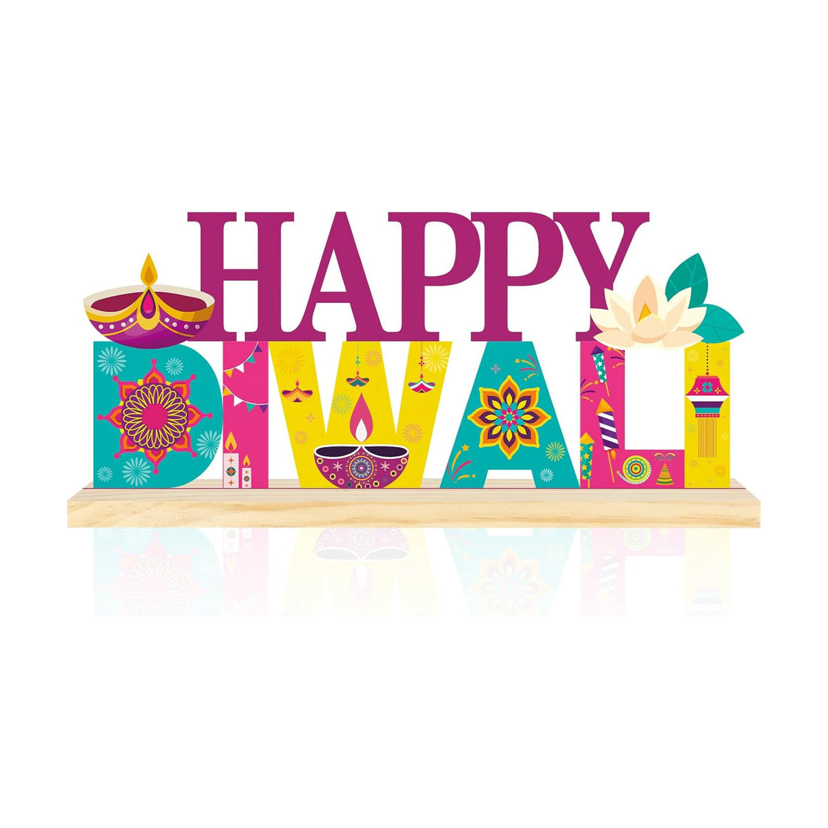 Metal Happy Diwali Sign Decorations for Home Party Shelf Mantel