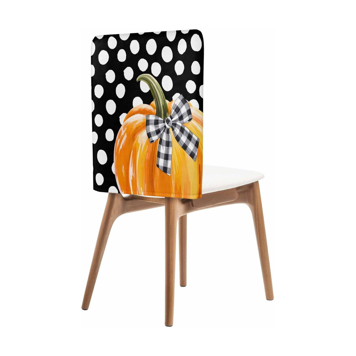 Fall Chair Covers Set of 6 Orange Pumpkin Chair Slipcover Protector Removable Stretch Chair Covers Bow Black White Polka Dots Thanksgiving Chair Back Covers for Dining Chairs Kitchen Holiday Party