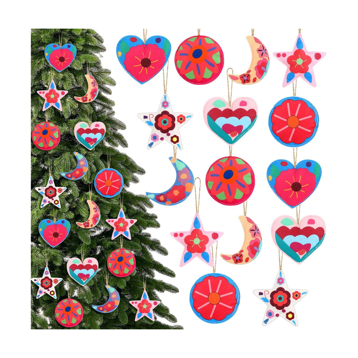 HunnmingRe 16 Pcs Mexican Christmas Ornaments, Felt Xmashanging Decor