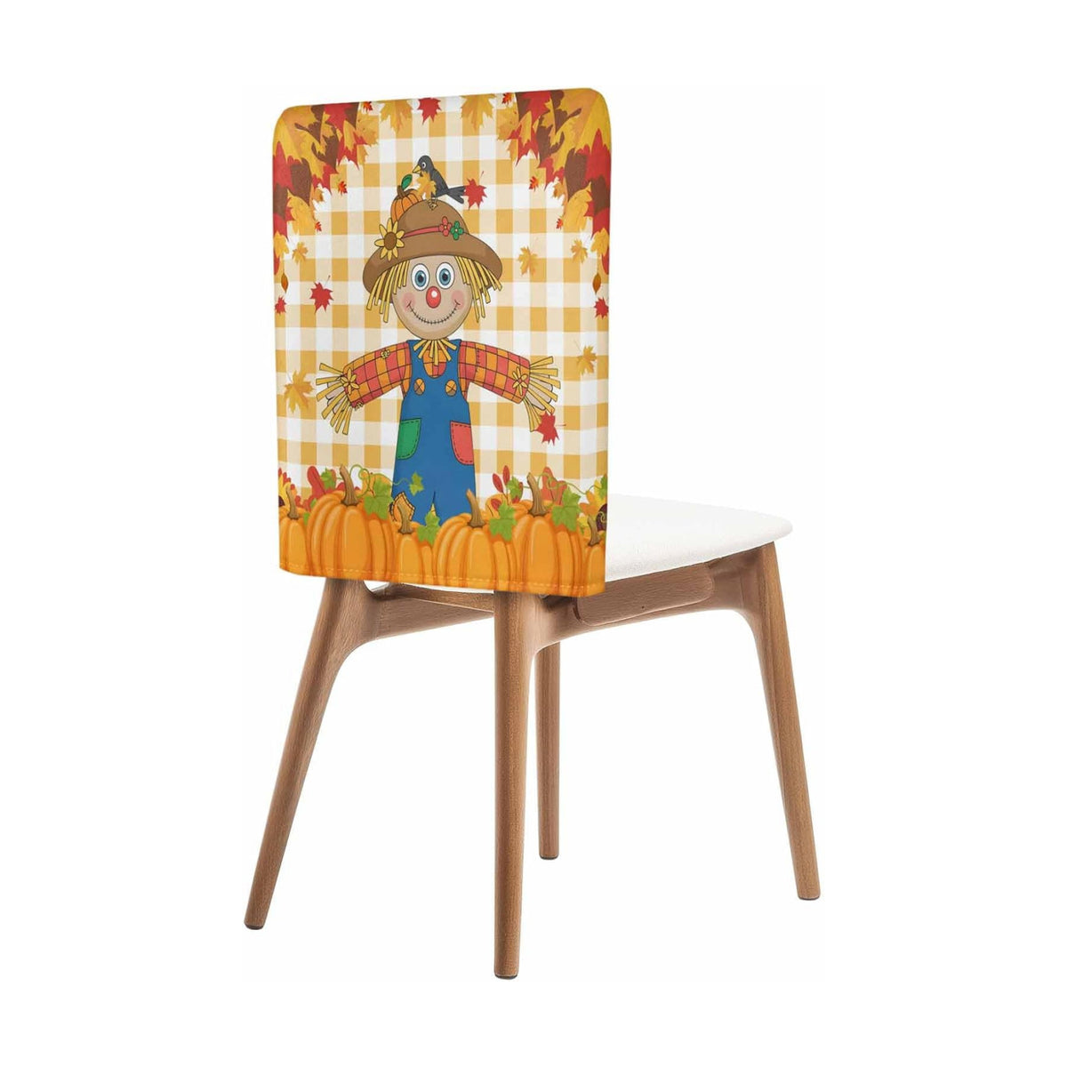 LooPoP Fall Chair Covers Set of 6 Scarecrows Crow Pumpkin Chair Slipcover Protector Stretch Chair Covers Maple Leaf Orange Buffalo Plaid Thanksgiving Chair Back Covers for Dining Chairs Kitchen Party