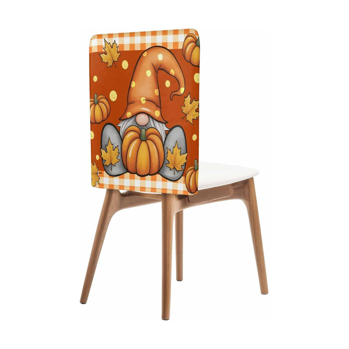 Fall Chair Covers Pumpkin Gnome Chair Slipcover Protector Removable Stretch Chair Covers Maple Leaf Orange Buffalo Plaid Thanksgiving Chair Back Covers for Dining Chairs Kitchen Holiday Party Decor