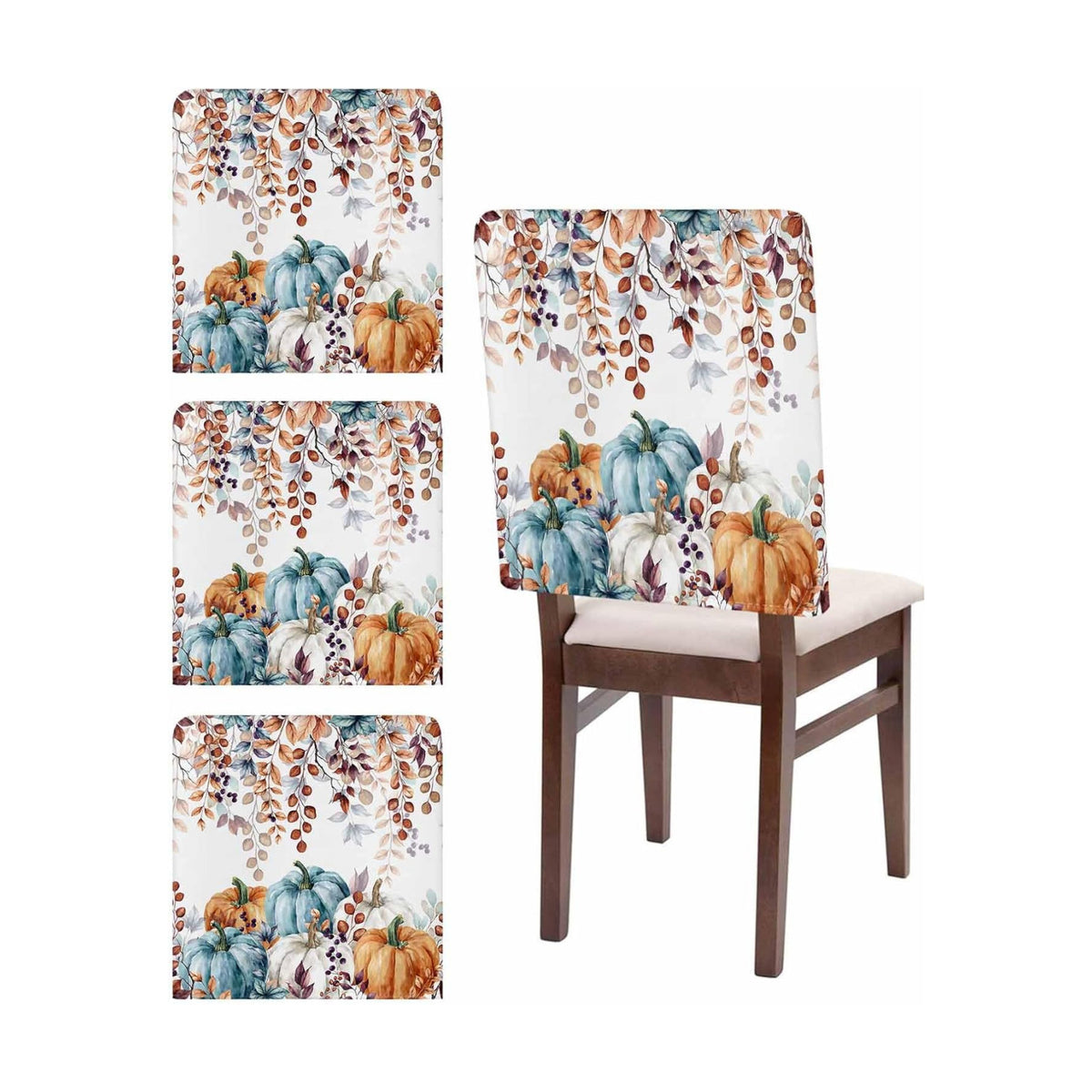 Fall Chair Covers Set of 8 Autumn Eucalyptus Leaf Chair Slipcover Protector Removable Stretch Chair Covers Maple Leaves Harvest Pumpkin Thanksgiving Chair Back Covers for Dining Chairs Kitchen Party