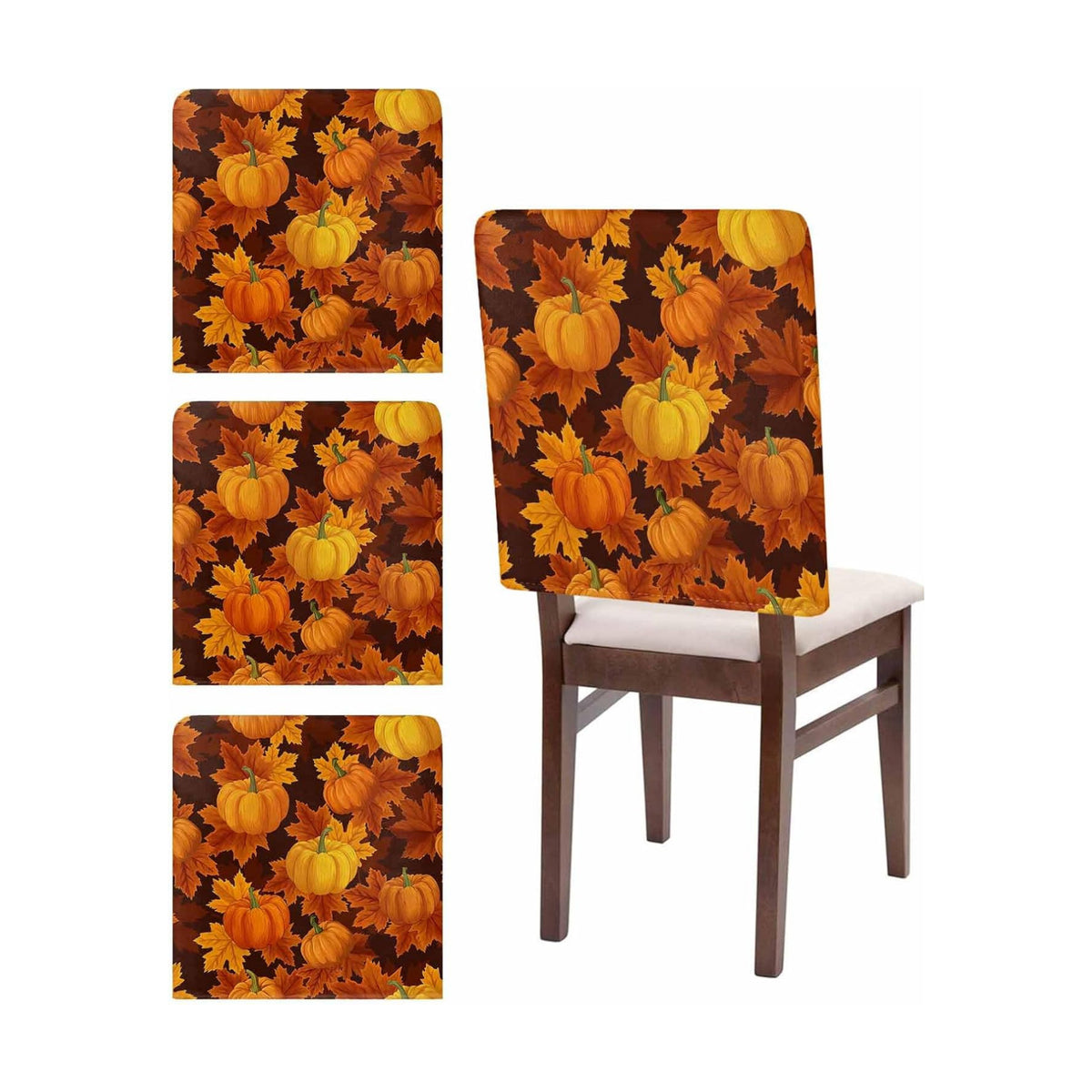 Fall Chair Covers Set of 4 Orange Harvest Pumpkin Chair Slipcover Protector Removable Stretch Chair Covers Autumn Maple Leaf Thanksgiving Chair Back Covers for Dining Chairs Kitchen Holiday Party