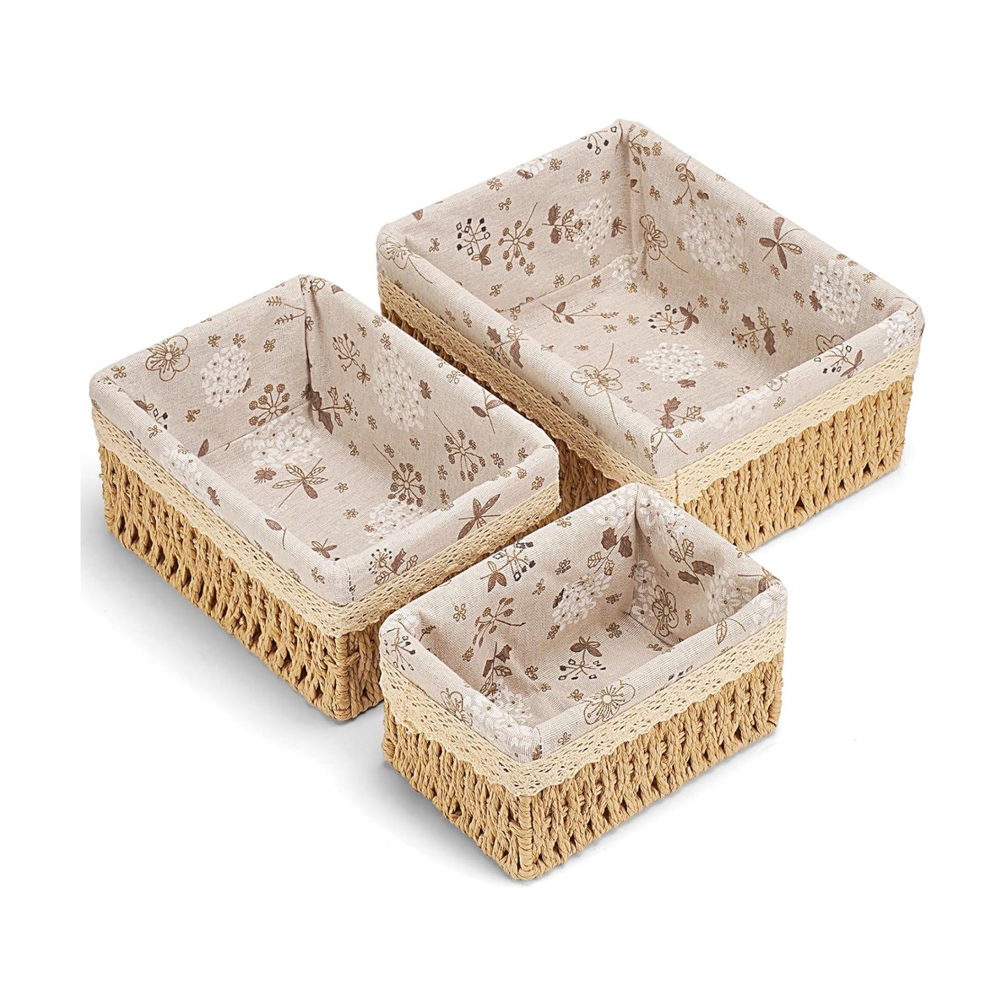 Floral Wicker Baskets / Set of 3