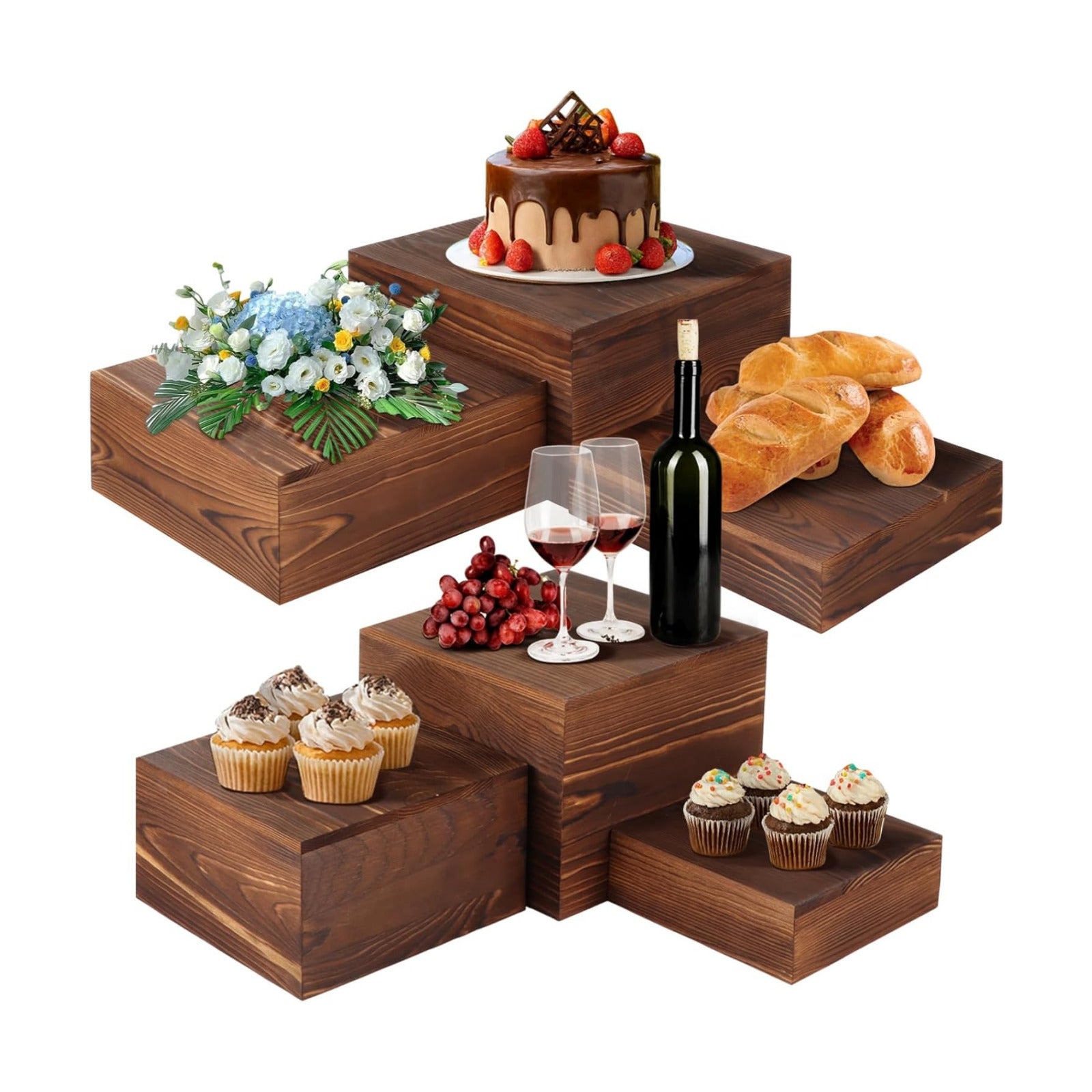 Wooden Risers Display Stands Set / Set of 6