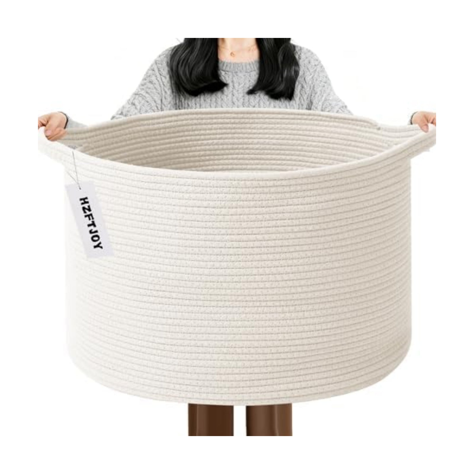 115L Extra Large Woven Cotton Rope Blanket Basket-White