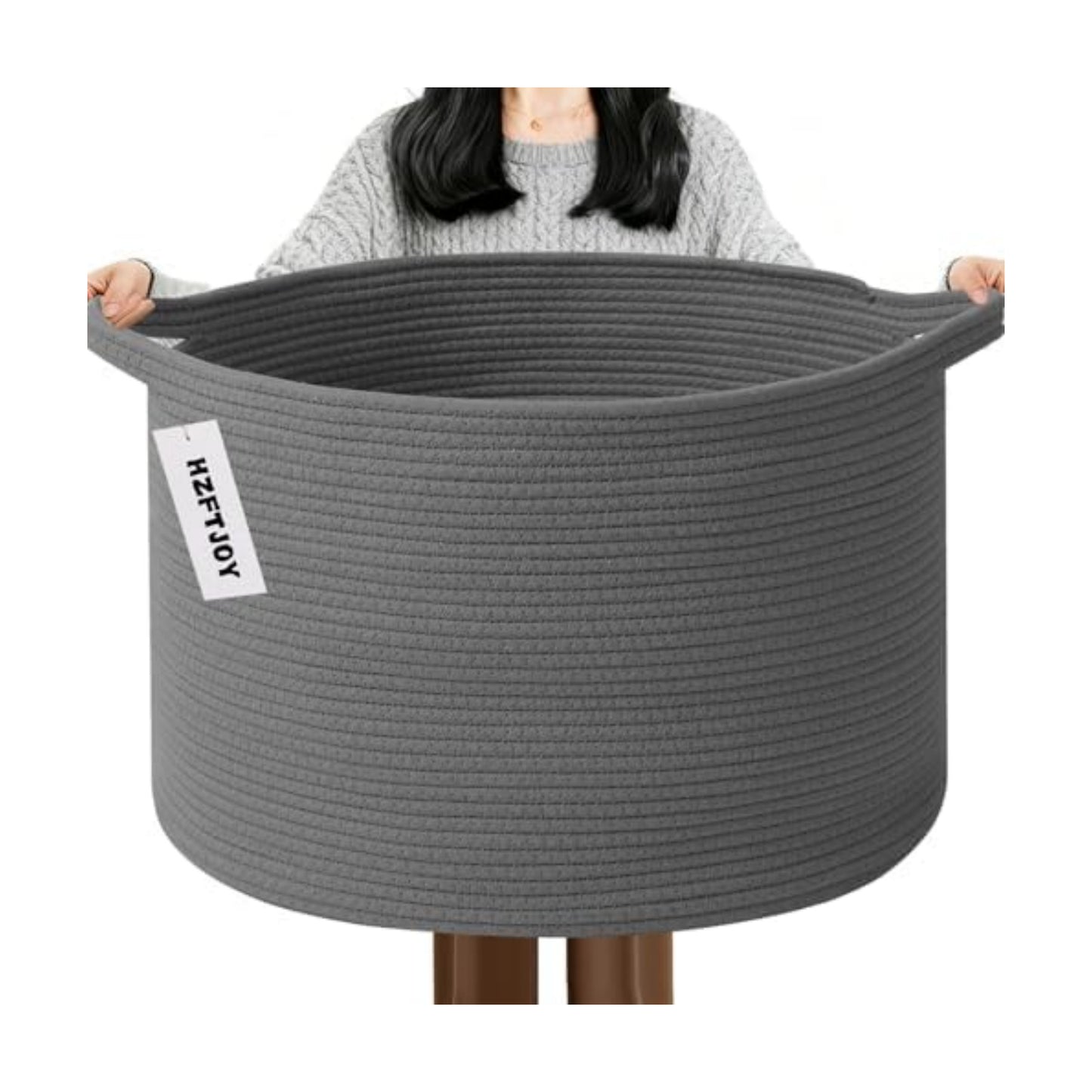 115L Extra Large Blanket Basket,Woven Rope Laundry Basket-Dark Grey