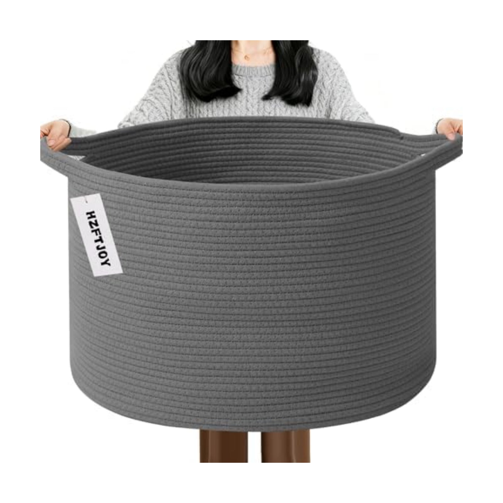 115L Extra Large Blanket Basket,Woven Rope Laundry Basket-Dark Grey