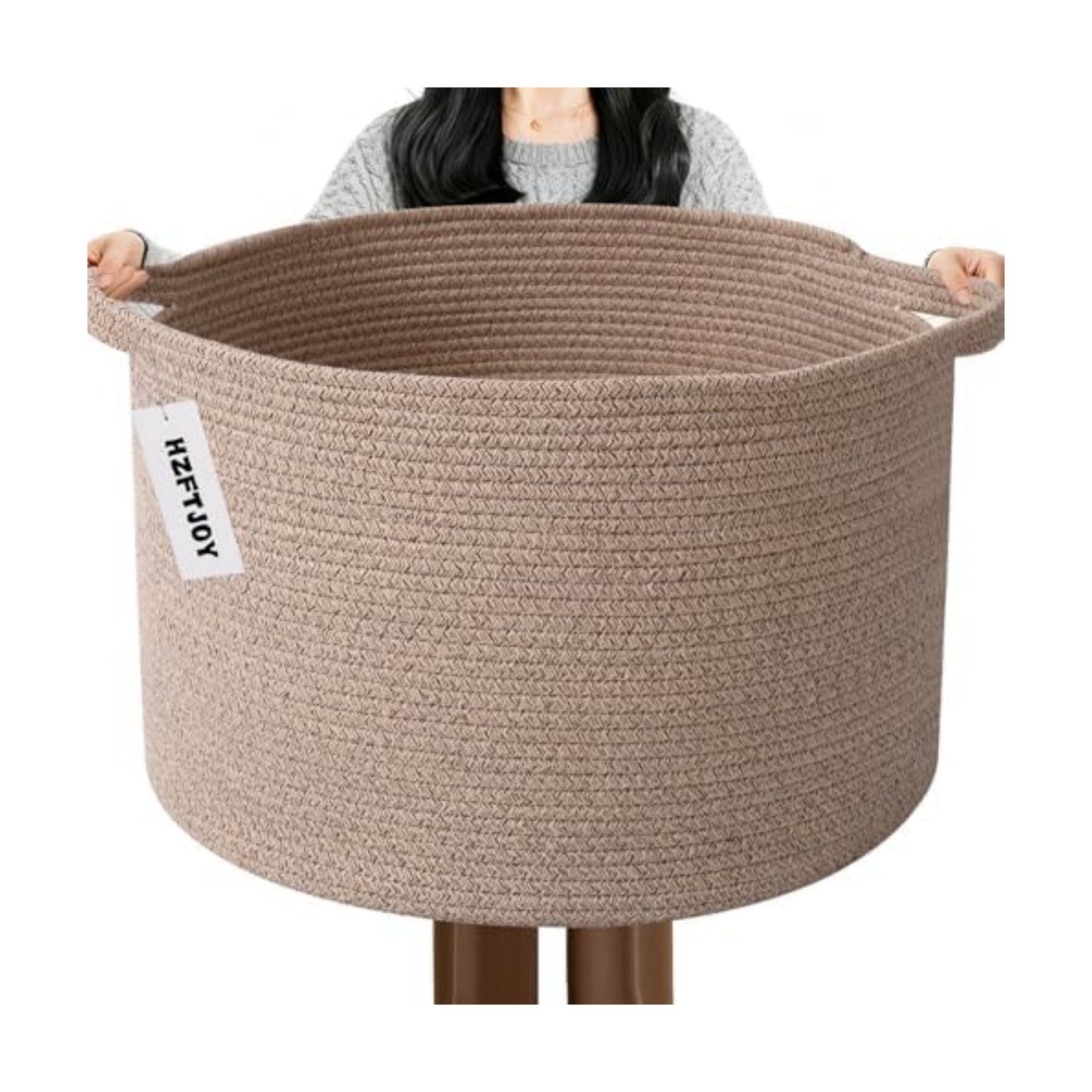 115L Large Blanket Basket,Woven Rope Laundry Basket-Brown