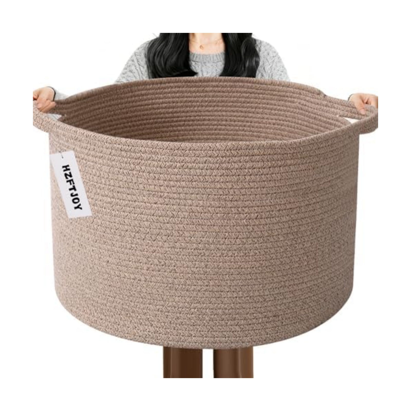 115L Large Blanket Basket,Woven Rope Laundry Basket-Brown