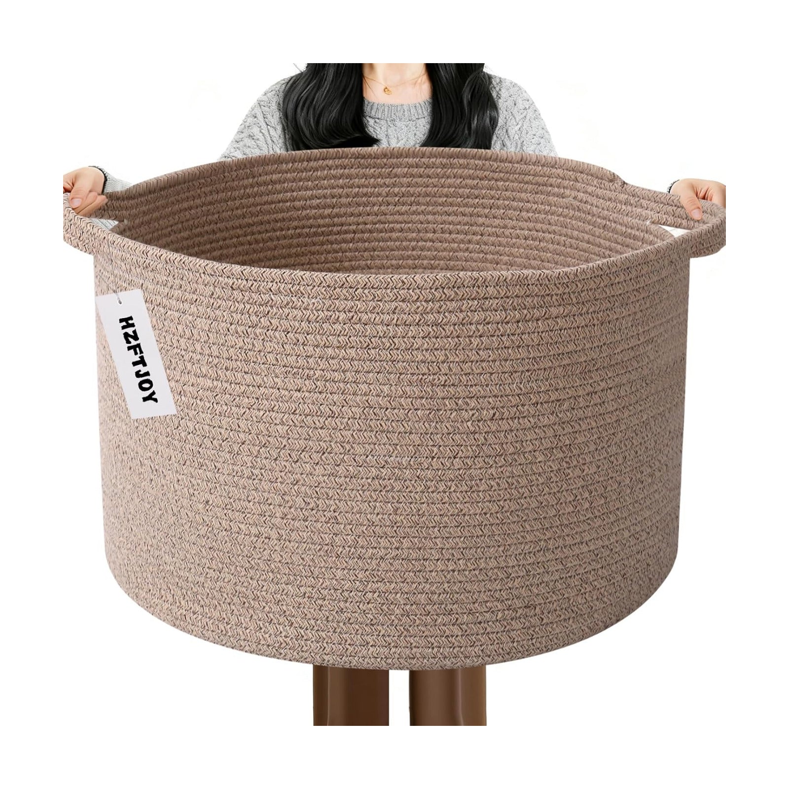 Woven Rope Laundry Basket Hamper / Brown / 19.7"L x 19.7"W x 13"H