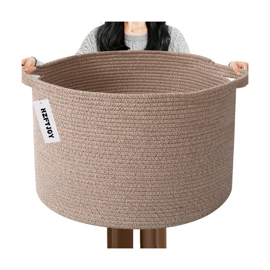 Woven Rope Laundry Basket Hamper / Brown / 19.7"L x 19.7"W x 13"H