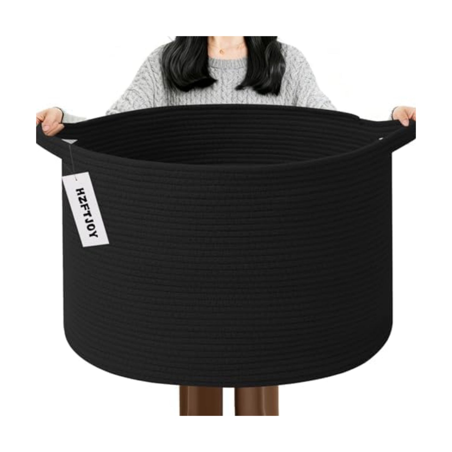 115L Extra Large Blanket Basket,Woven Rope Laundry Basket-Black