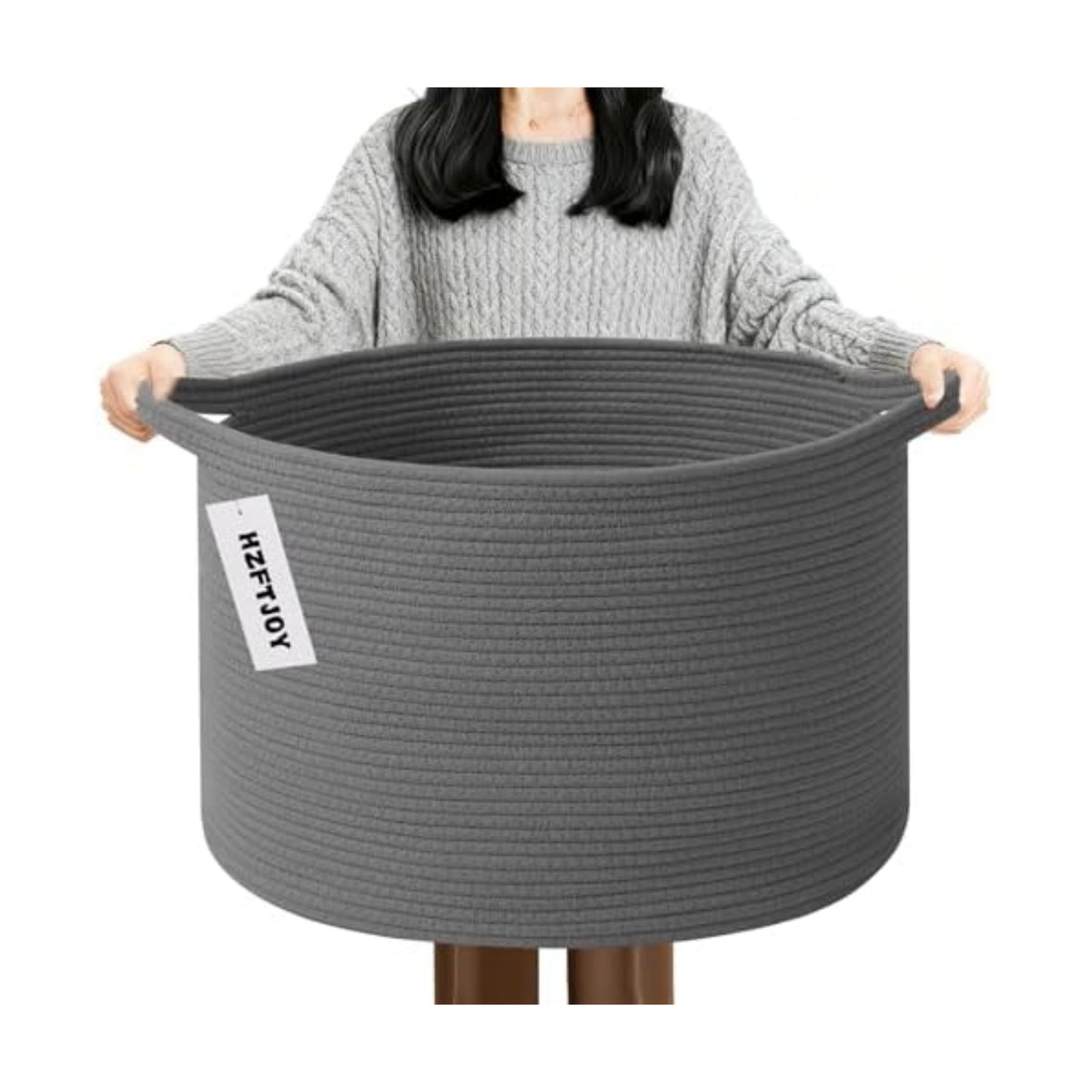 65L Large Blanket Basket,Woven Rope Laundry Basket-Dark Grey