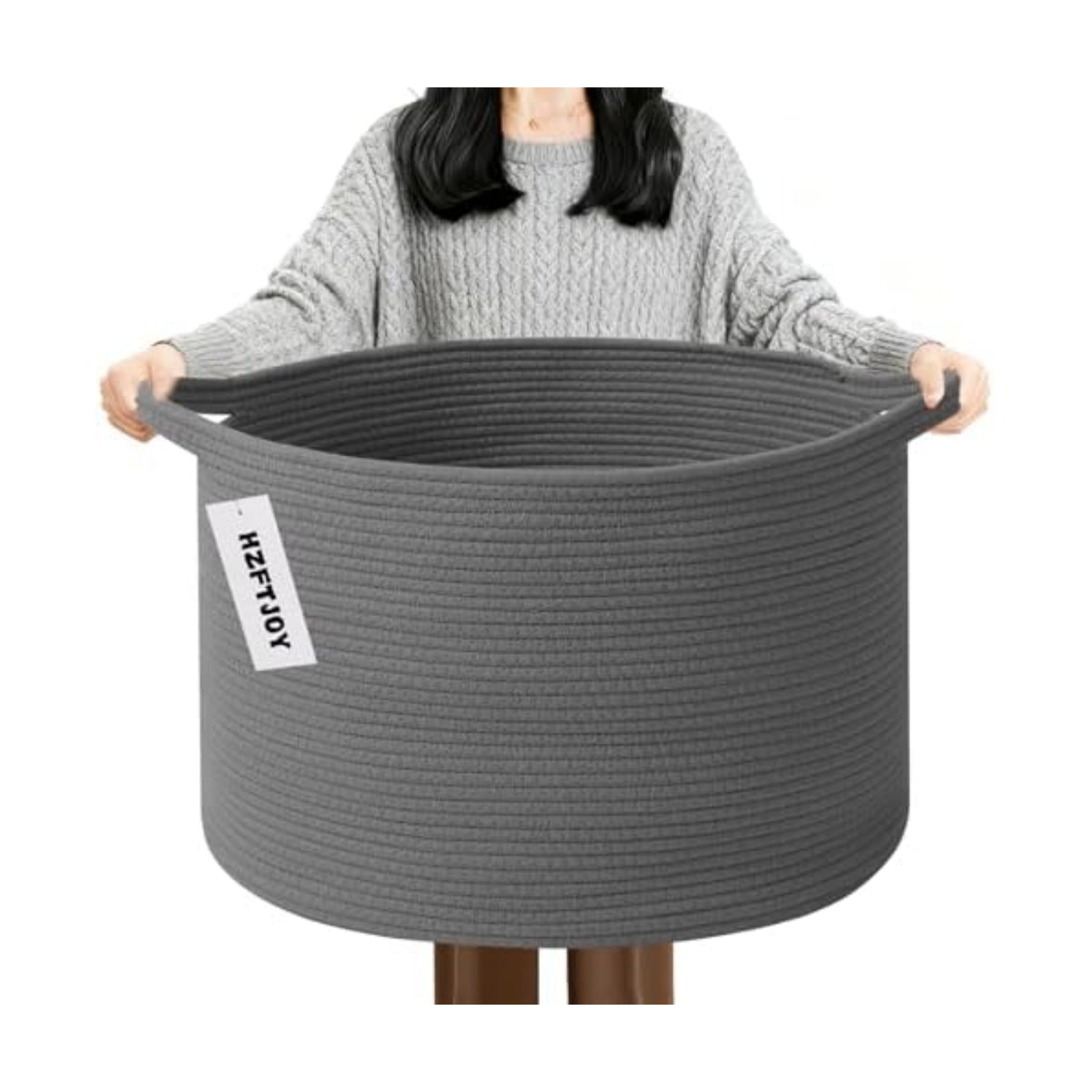 65L Large Blanket Basket,Woven Rope Laundry Basket-Dark Grey