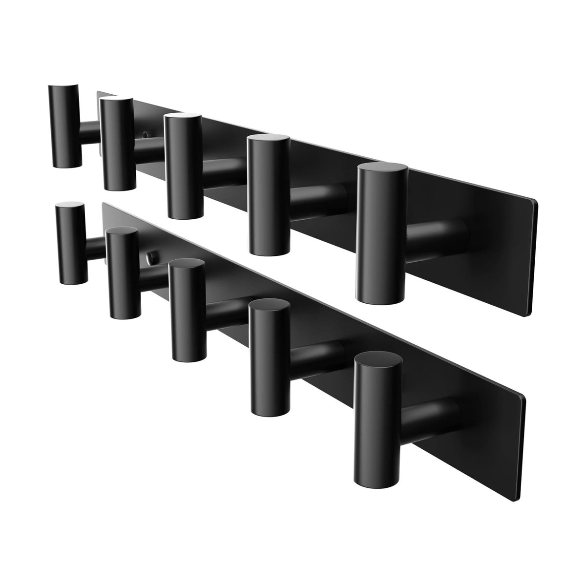 Black Wall Mounted Coat Rack – 5 T-Shaped Hooks on 16.5" Rail, (2 Pack) | for Hanging Hats, Bags & Towels, Heavy-Duty