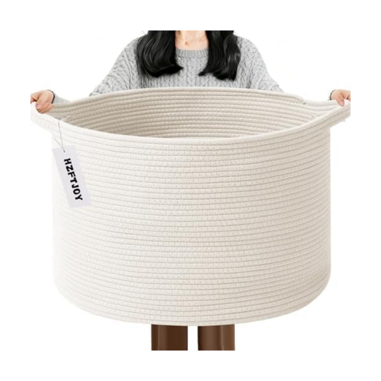 65L Large Blanket Basket,Woven Rope Laundry Basket-White