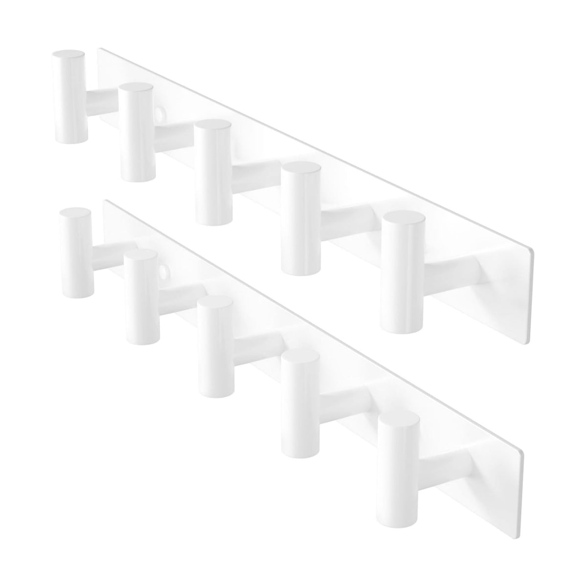 White Wall Mounted Coat Rack – 5 T-Shaped Hooks on 16.5" Rail, (2 Pack) | for Hanging Hats, Bags & Towels, Heavy-Duty
