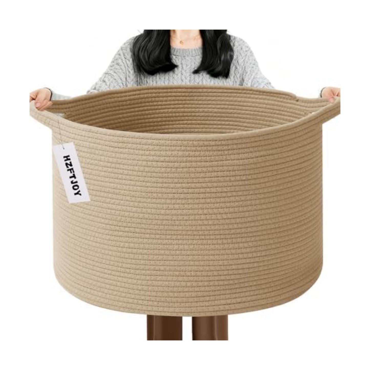 115L Extra Large Blanket Basket,Woven Rope Laundry Basket-Camel