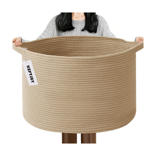 Woven Rope Laundry Basket Hamper / Camel / 19.7"L x 19.7"W x 13"H
