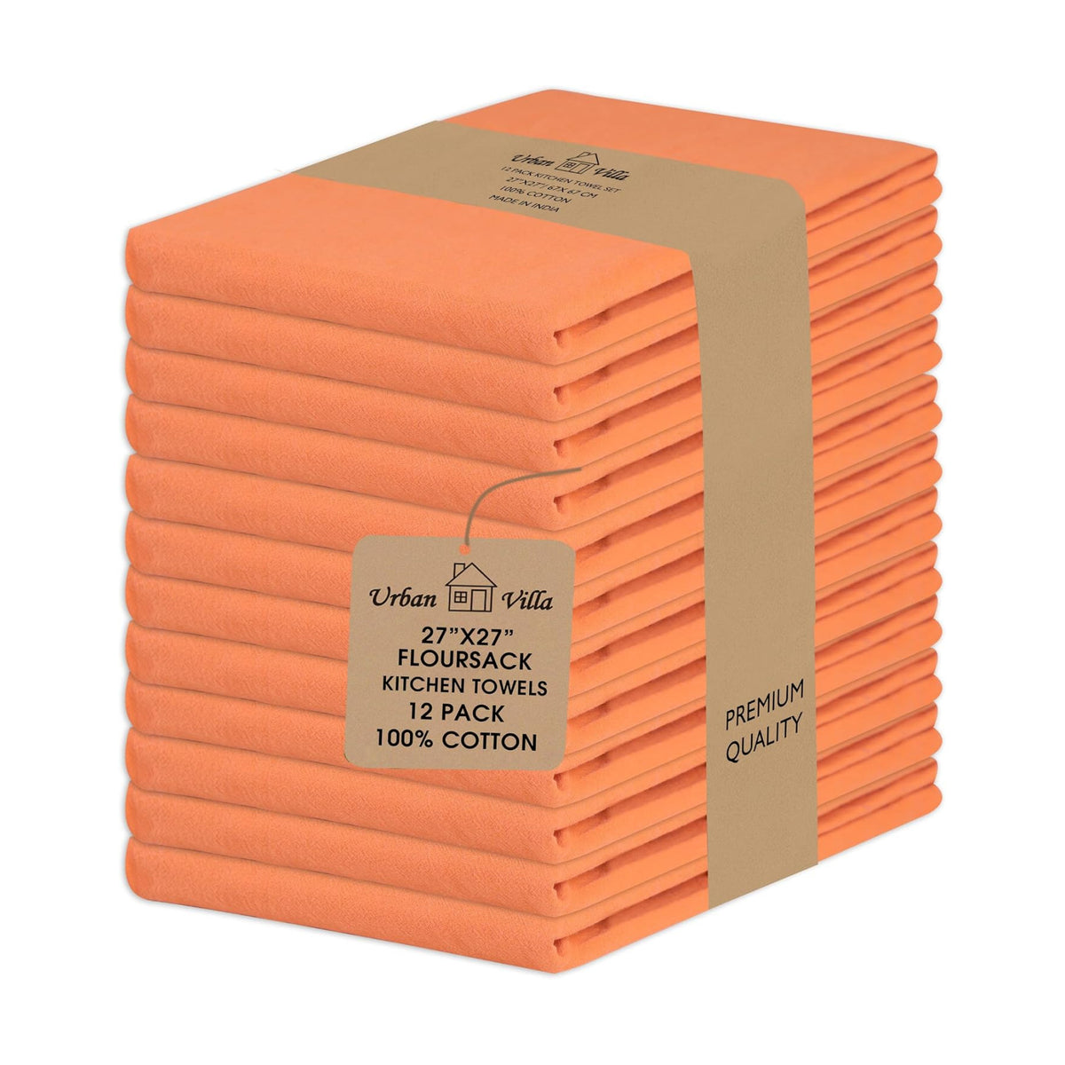 Urban Villa Kitchen Towels Cotton Dish Towels 27”x27” (Set of 12) Orange