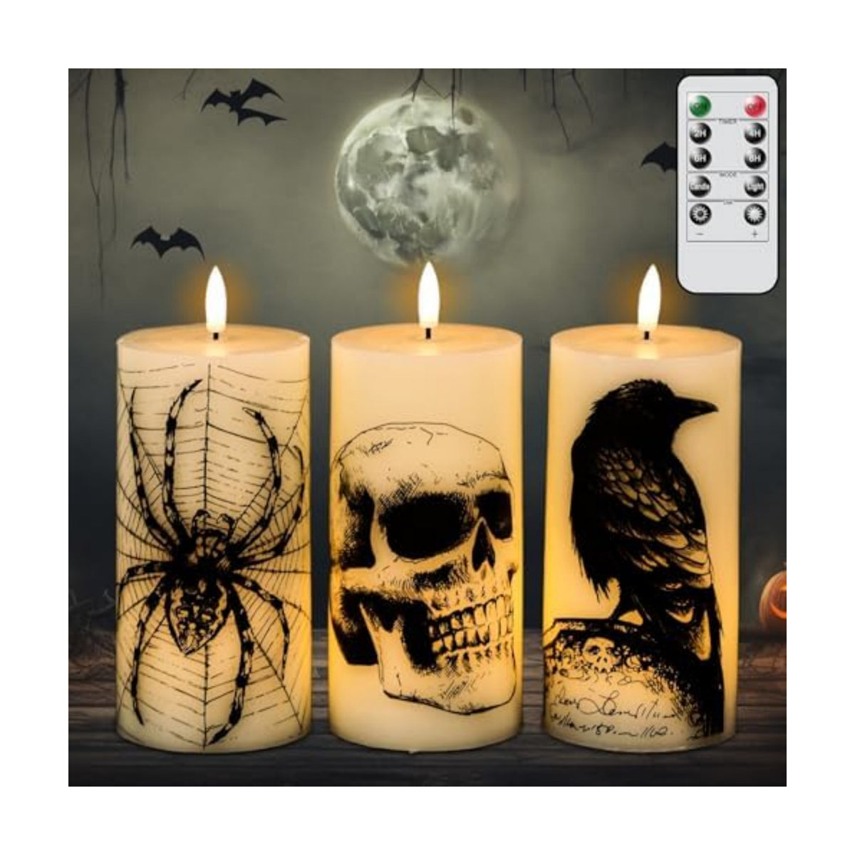 Halloween Skull Flameless Candles Battery Operated Remote Timer