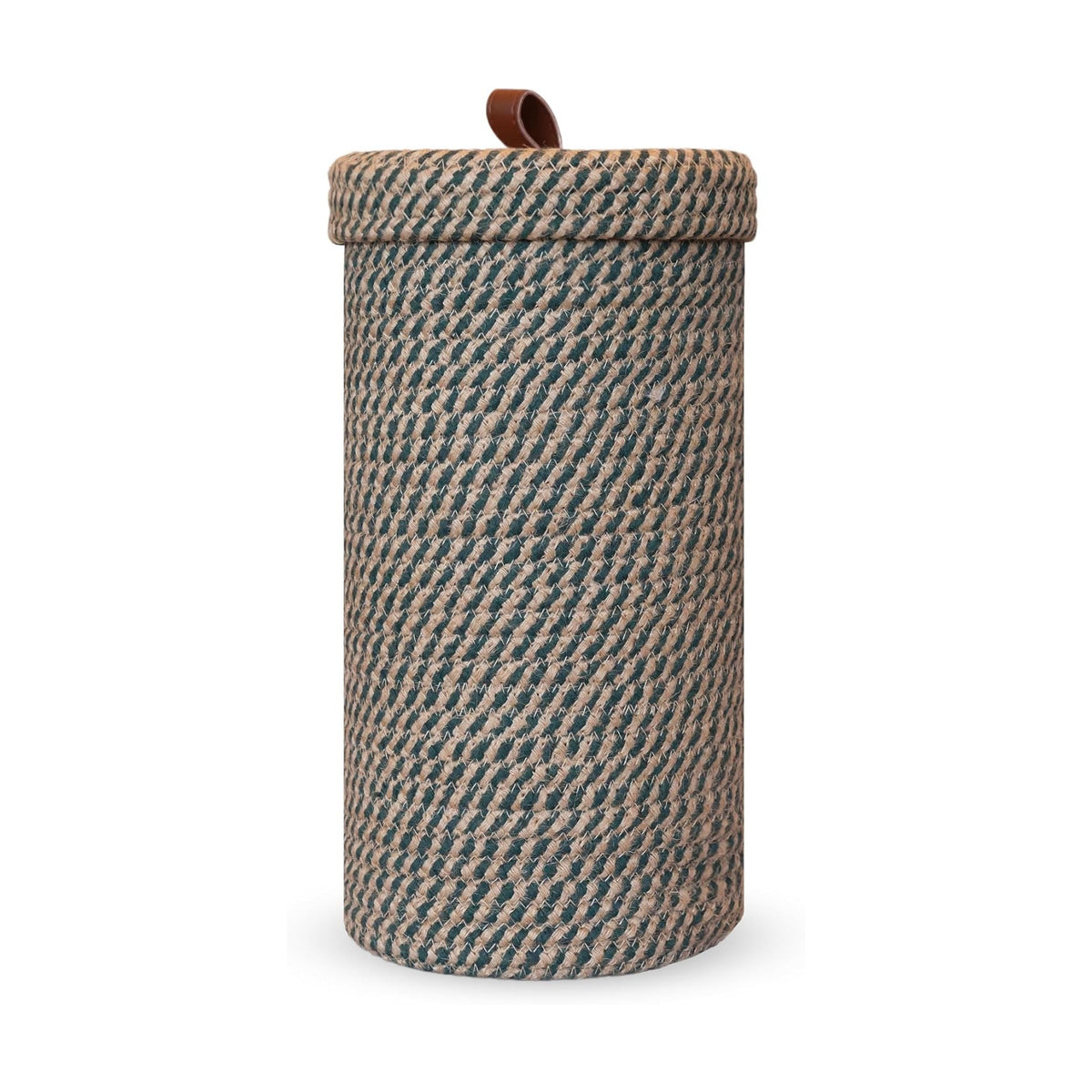 Handmade Cotton & Jute Toilet Paper Holder – Woven Toilet Paper Stand & Storage Basket with Lid, Freestanding Organizer