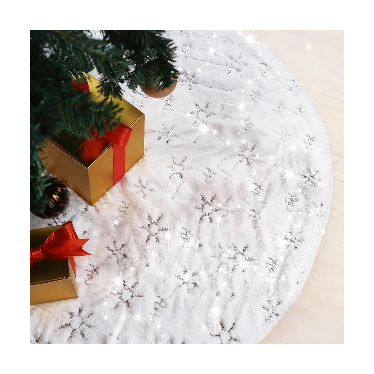 Christmas Tree Skirt White, 36 Inch Large Soft Plush Xmas Tree Skirts, Double Layer Luxury Tree Skirt w/Silver Snowflake Sequin, Christmas Trees Decoration for Holiday Party Indoor Party Home Decor