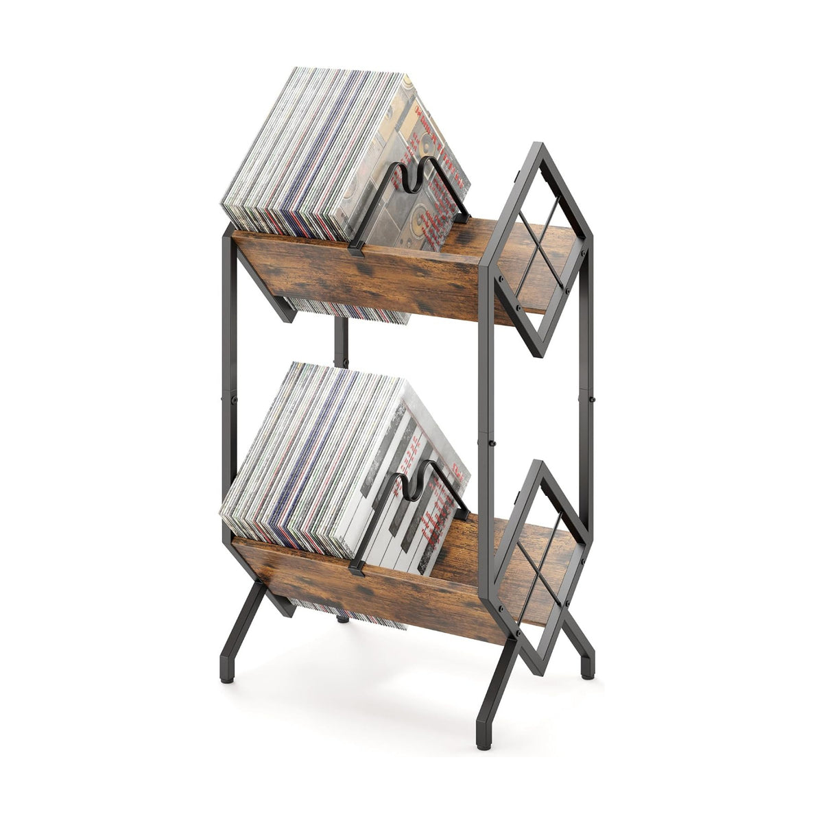 RUILALIFE 2-Tier-Vinyl-Record-Storage-Holder With Dividers, Metal Album storage for vinyl records display Shelf