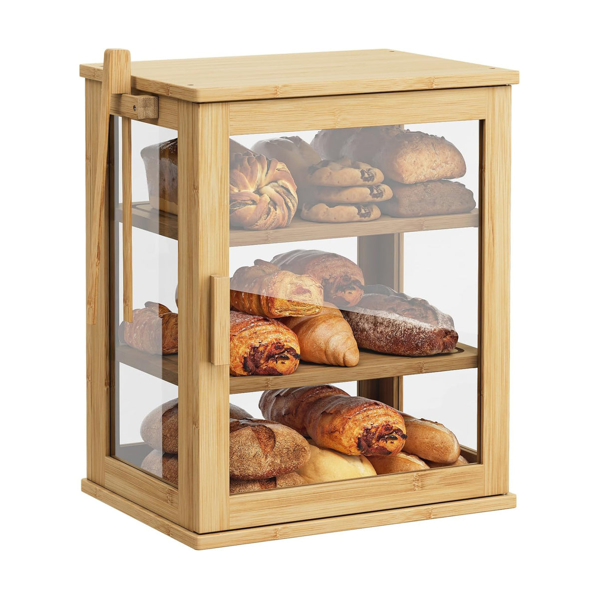 WOWLIVE Bread Box for Kitchen Countertop, 3 Layers Bread Storage Container | Large Bamboo Bread Bin for Homemade Bread