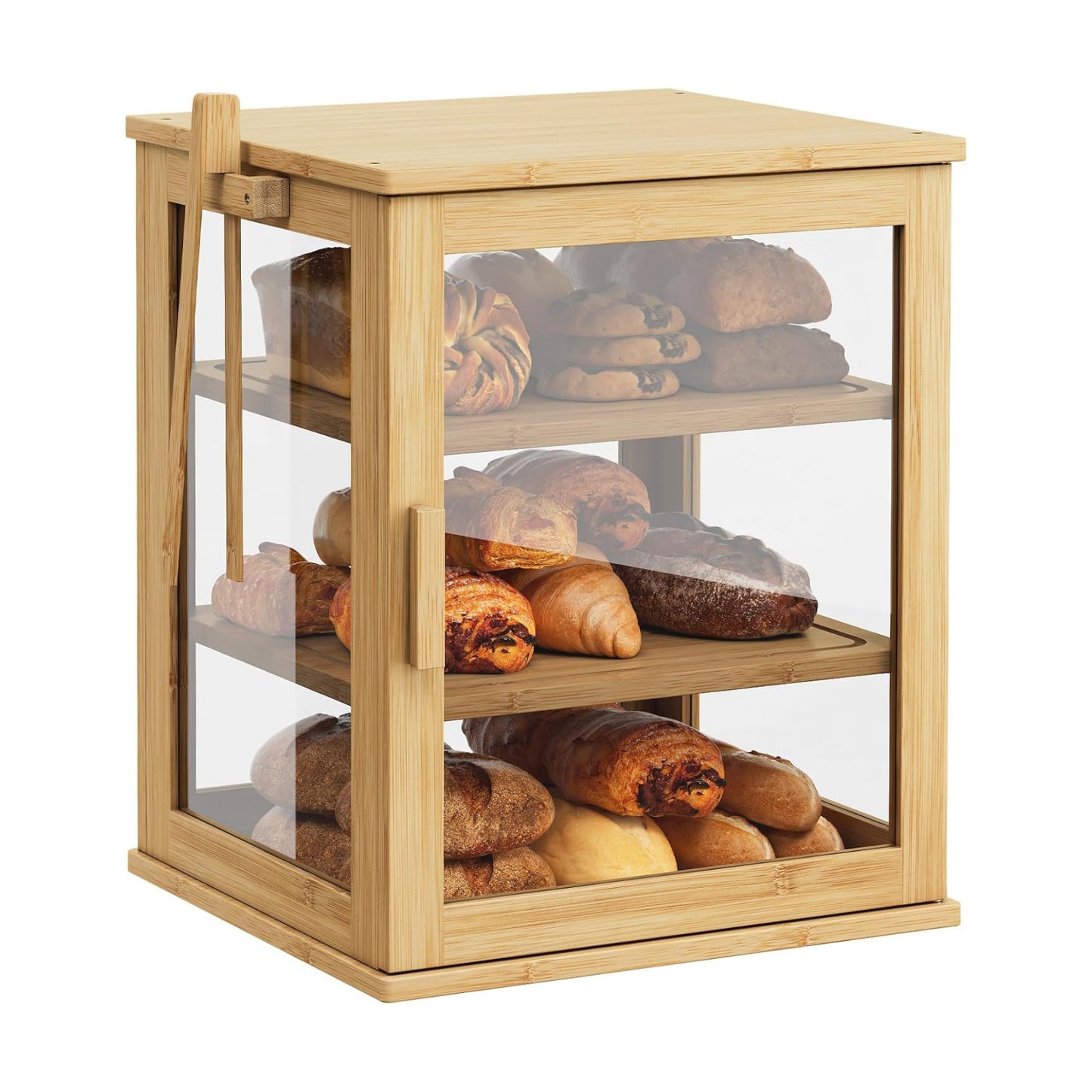 WOWLIVE Bread Box for Kitchen Countertop, 3 Layers Bread Storage Container | Large Bamboo Bread Bin for Homemade Bread