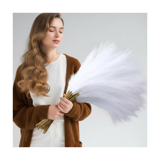Pampas Grass Faux Tall Pampas Grass Decor Bulk Artificial Dried / White / 21.7 Inch / Set of 72
