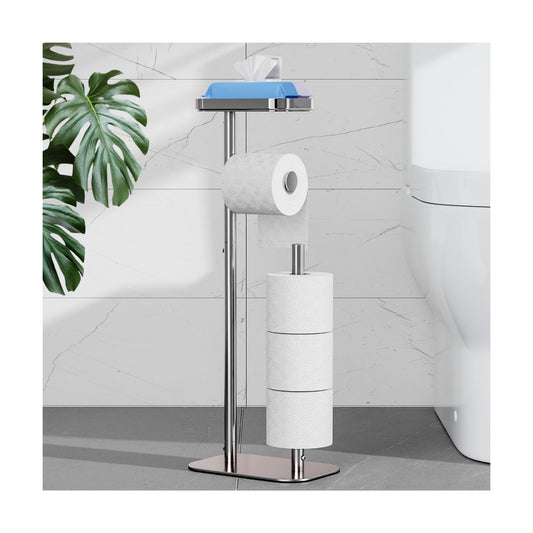 Kitsure Metal Toilet Paper Holder Free Standing, Medium, Chrome Silver | Rustproof Toilet Paper Stand for 4 Rolls