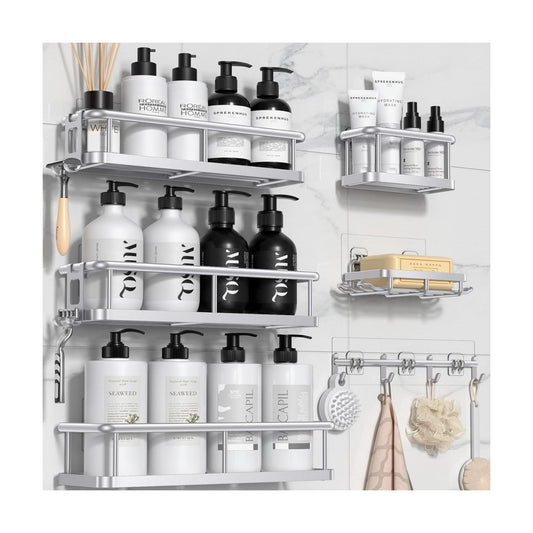 YASONIC Shower Caddy Adhesive, Rustproof Shower Organizer with Soap Holder, Large Capacity Shower Shelves for Inside