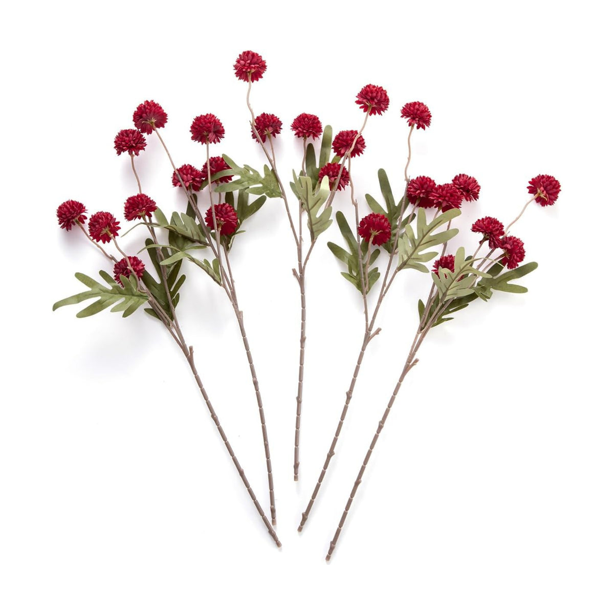 Laelfe Artificial Kiku Flower Wind Red- 5 Pcs Fake Pompon Mums Silk Small Chrysanthemum Faux Ball Fall Flower Stem Decor for Wedding Filler DIY Bouquet Centerpieces Arrangements Shower (Dark Red)