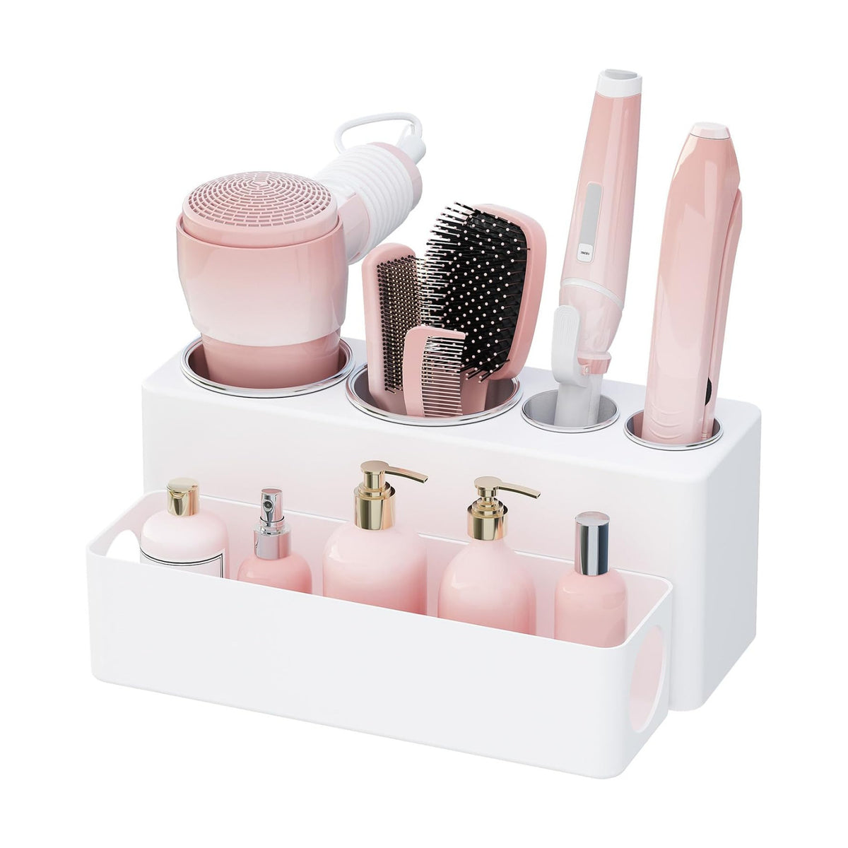 Lifewit Hair Tool Organizer Dryer Holder Countertop with 4 Cups, White | 4 Stainless cups Tools Organizer, Acrylic body