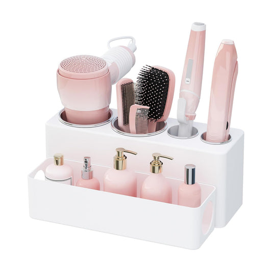 Lifewit Hair Tool Organizer Dryer Holder Countertop with 4 Cups, White | 4 Stainless cups Tools Organizer, Acrylic body