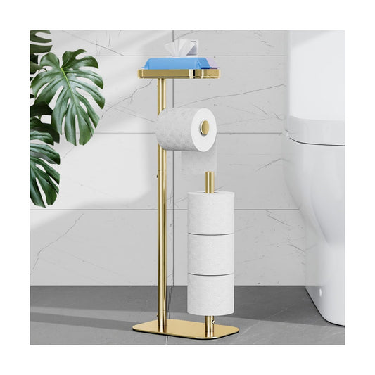 Kitsure Metal Toilet Paper Holder Free Standing, Medium, Chrome Gold | Rustproof Toilet Paper Stand for 4 Rolls
