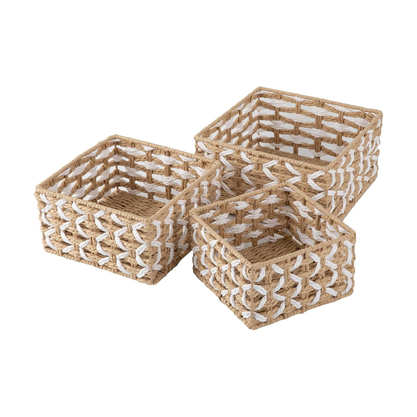 Handwoven Wicker Bins / Yellow & White / Small / Set of 3