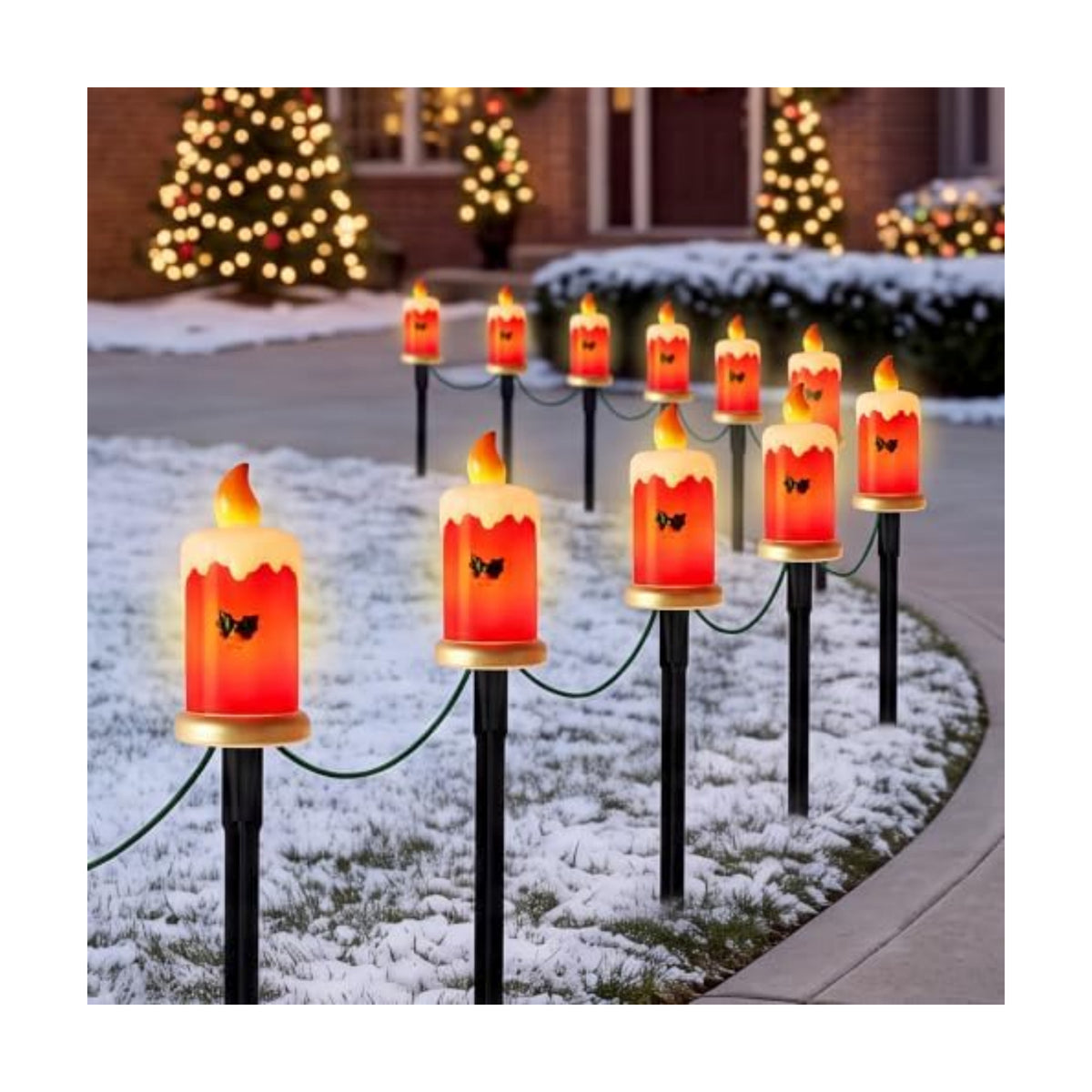 10.5FT Christmas Pathway Lights, 5PK LED Candle Yard Stake Lights