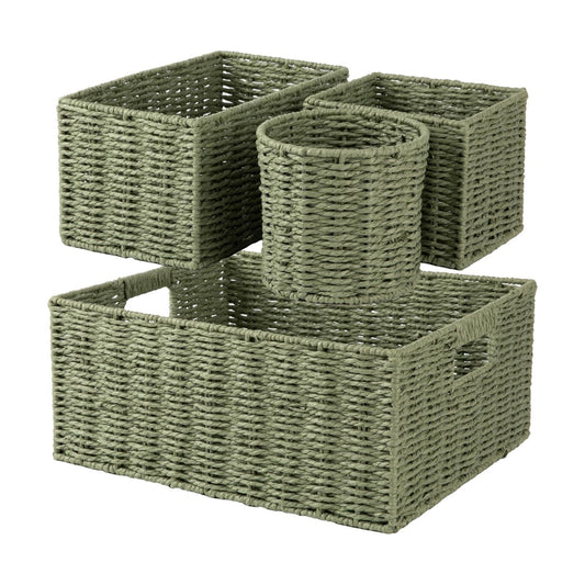 Wicker Baskets for Organizing / Green / Set of 4