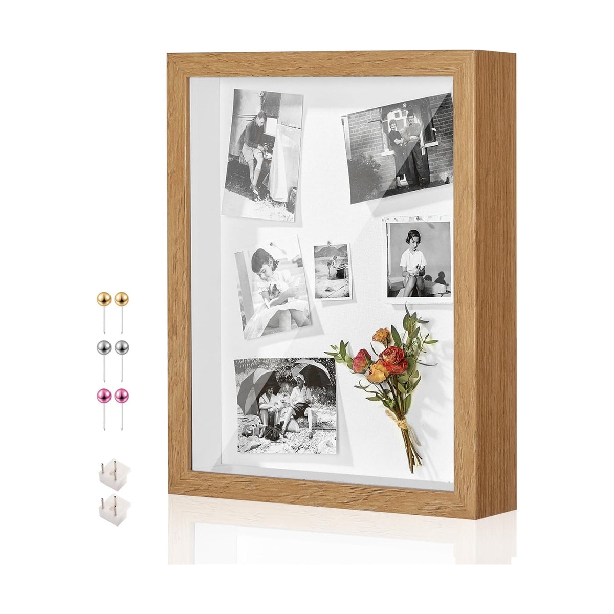 12x16 Large Shadow Box Frame with Thickened Acrylic Panel & Pins | With Linen Back, Deep 1.7" Wood Shadow Box Display