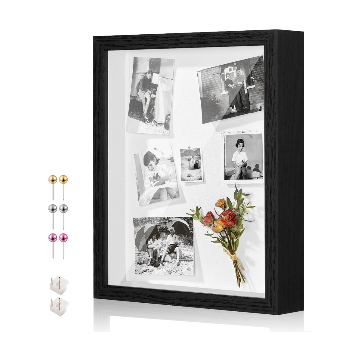 12x16 Large Shadow Box Frame with Thickened Acrylic Panel & Pins | With Linen Back, Deep 1.7" Black Shadow Box Display