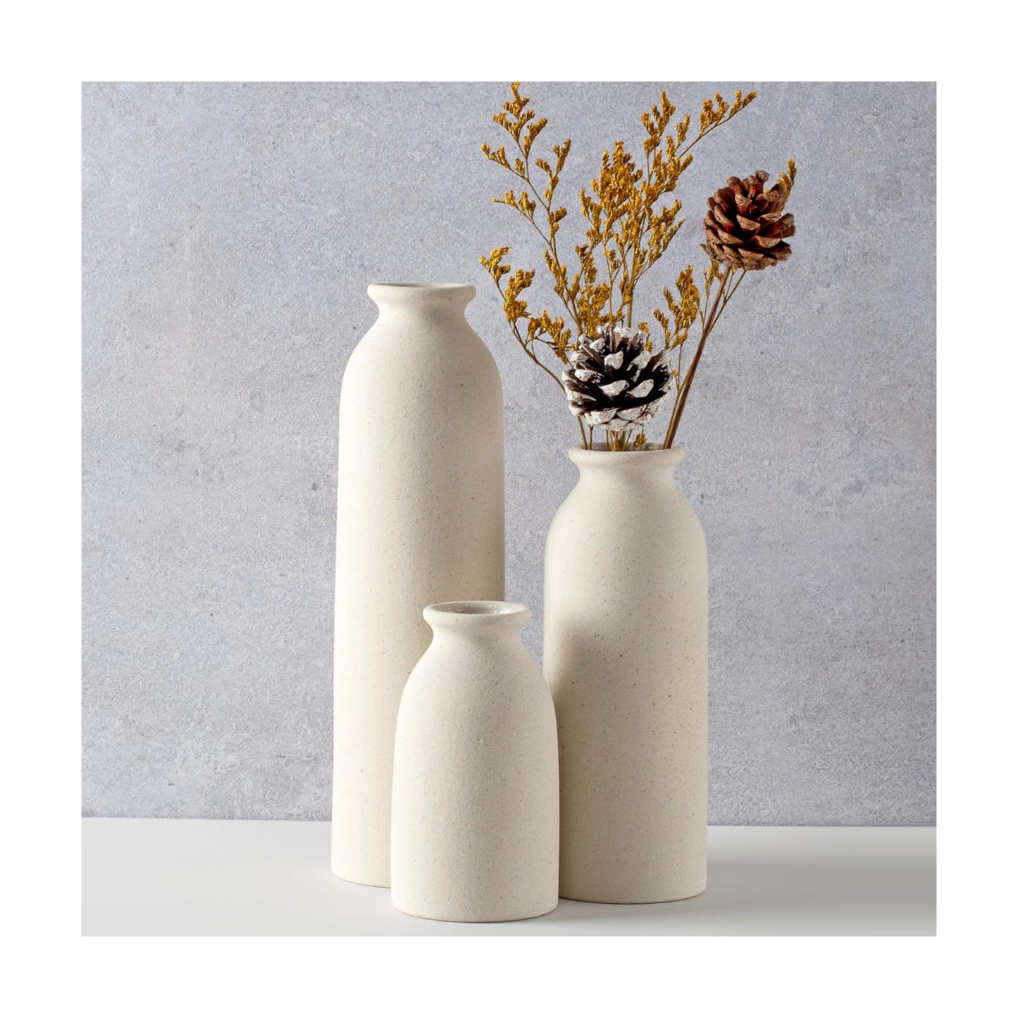 Beige Ceramic vase Set-3 Flower vases for Decor / 3set-tall Beige